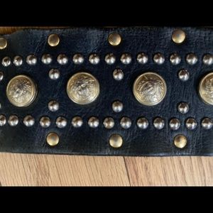 Vintage black leather gold embellished Versace waist belt